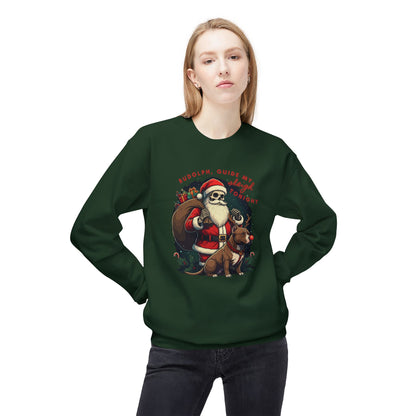 Christmas Skeleton Santa Sweatshirt with Pitbull Rudolph