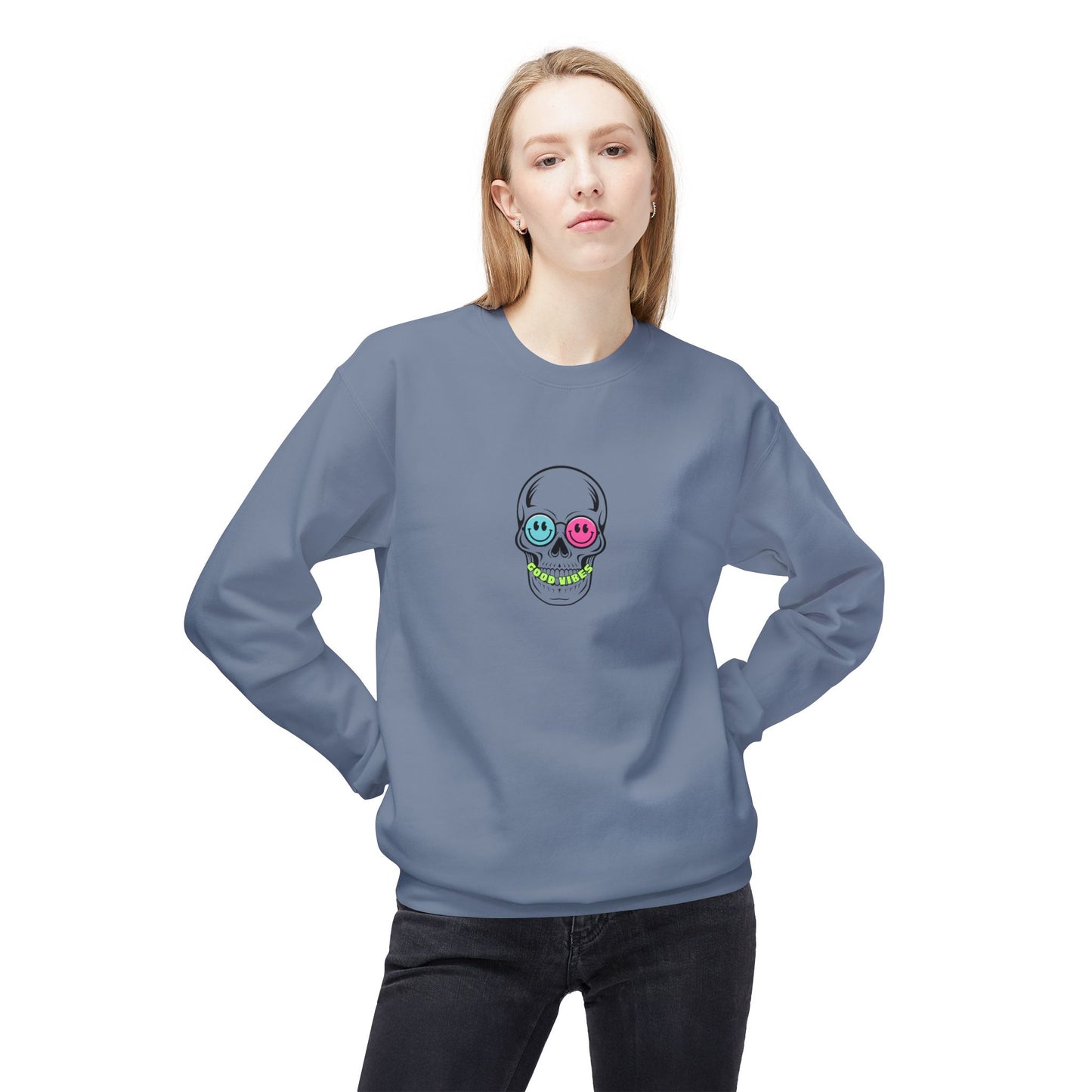 Good Vibes Skull - Lightweight Crewneck Sweatshirt