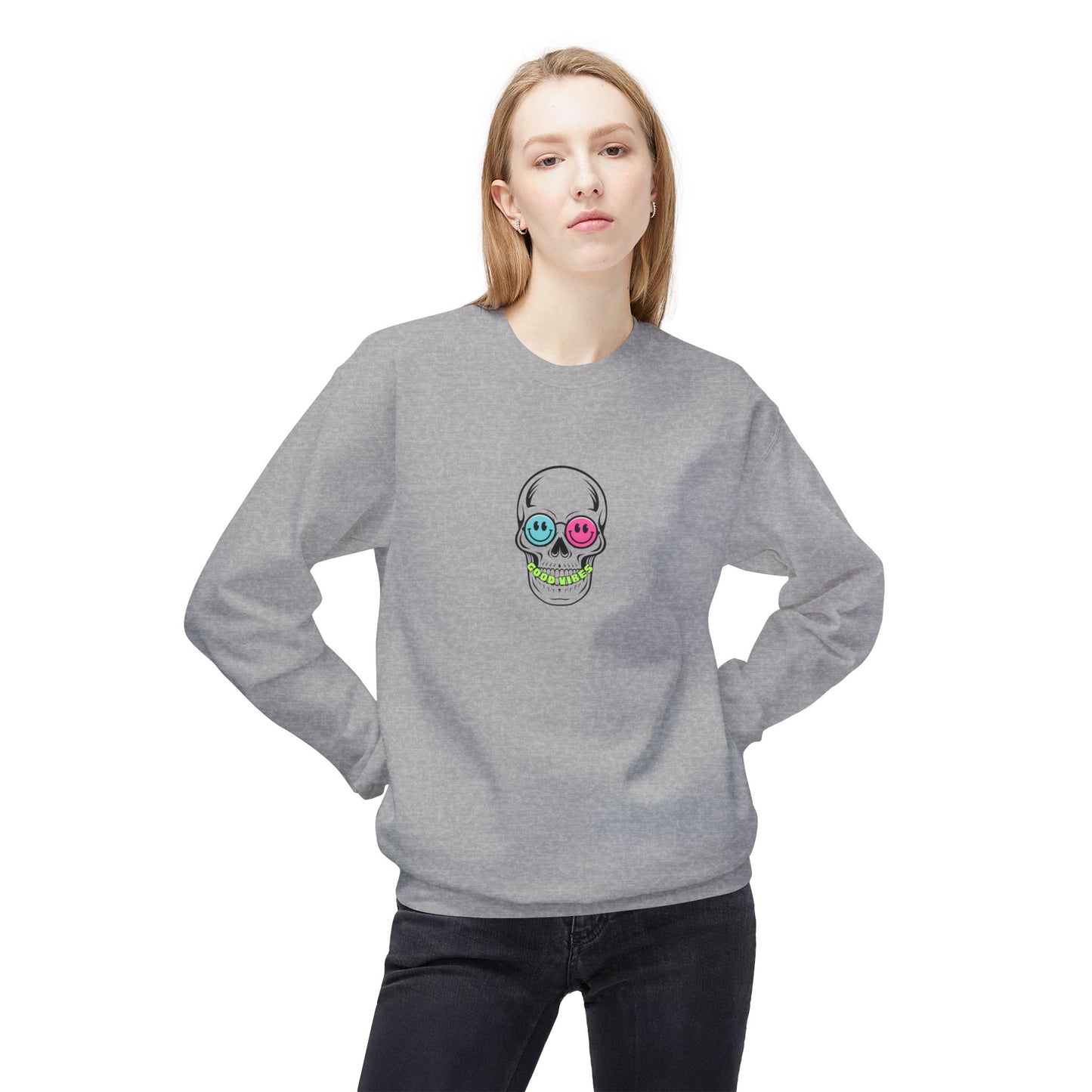 Good Vibes Skull - Lightweight Crewneck Sweatshirt