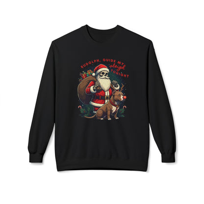 Christmas Skeleton Santa Sweatshirt with Pitbull Rudolph