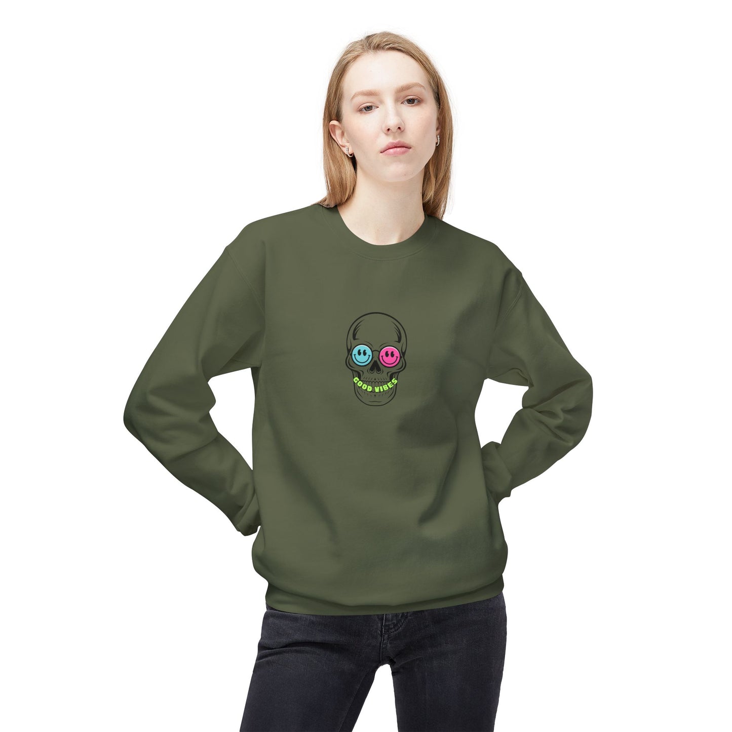 Good Vibes Skull - Lightweight Crewneck Sweatshirt