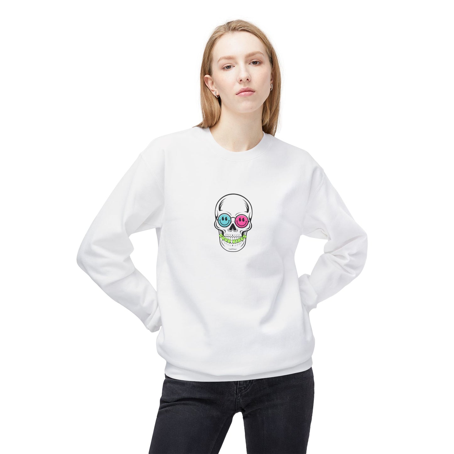 Good Vibes Skull - Lightweight Crewneck Sweatshirt