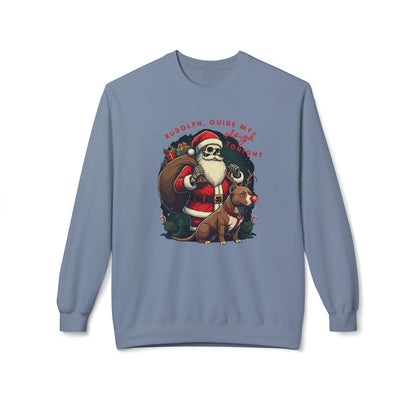 Christmas Skeleton Santa Sweatshirt with Pitbull Rudolph