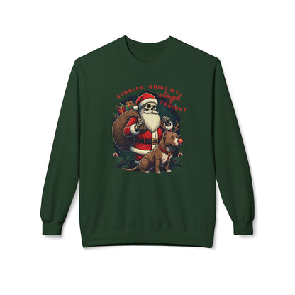 Christmas Skeleton Santa Sweatshirt with Pitbull Rudolph